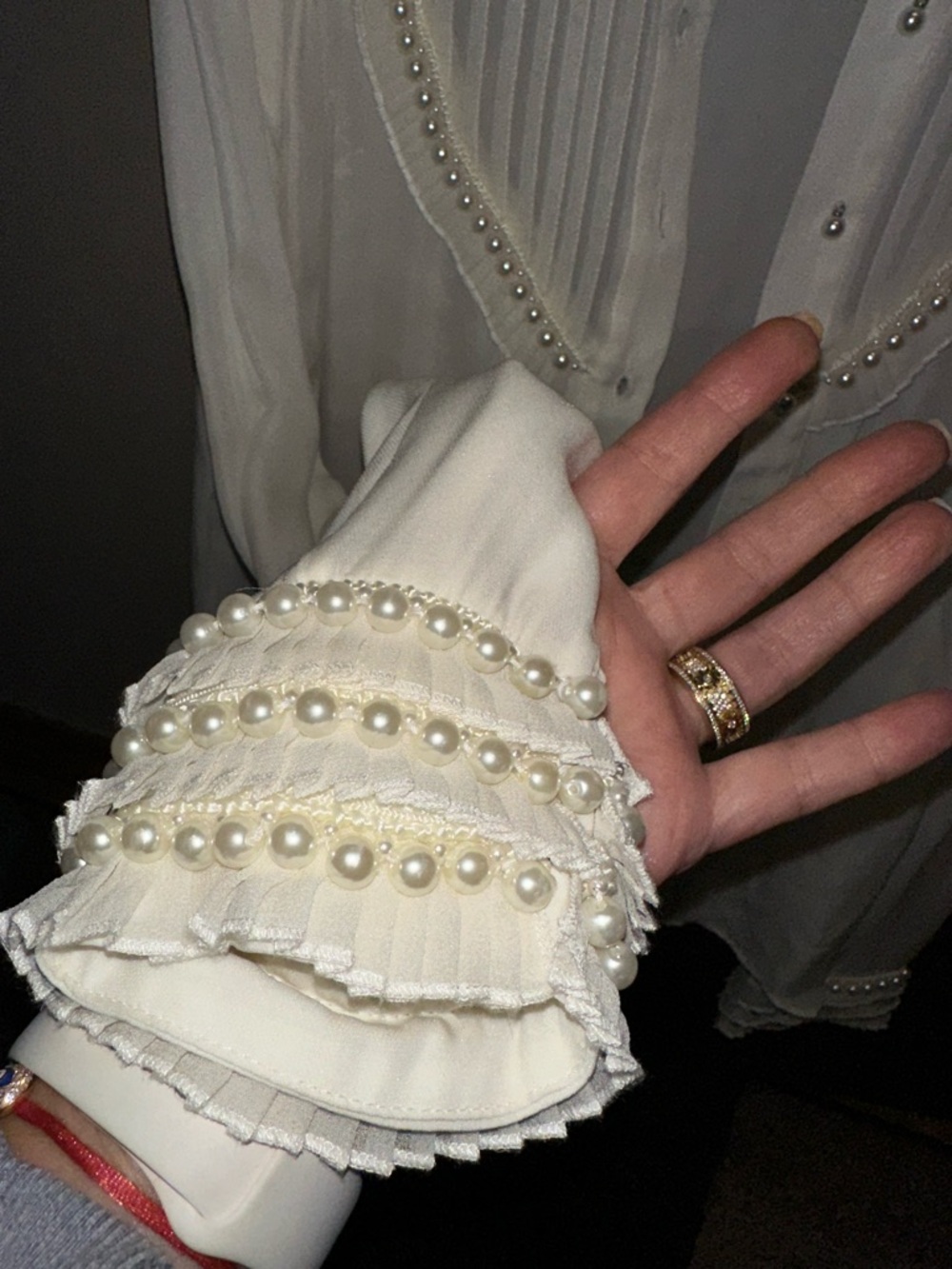 alice + olivia Embellished White Pearl-Trim Blouse M - Picture 3 of 5